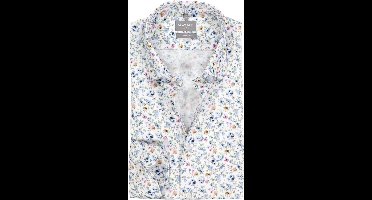 OLYMP Luxor comfort fit overhemd - dobby - wit met blauw en roze bloemetjes dessin - Strijkvrij - Boordmaat: 48
