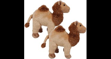 Pia Toys Knuffeldier Dromedaris - 2x - zachte polyester pluche stof - dieren knuffels - beige/bruin - 32 cm