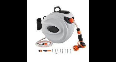 Tuinslanghaspel - Tuinslang - 35M - Uittrekbare - Wandgemonteerde Haspel met 180° Draaibare Beugel - 9-Standen Spuitmond & 3 Snelkoppelingen - Sproeikop - Hozelock - Slanghaspel