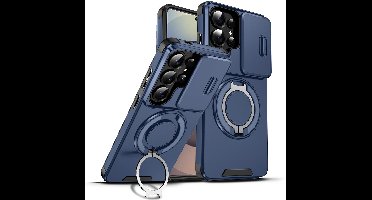 Hoesje Geschikt voor Samsung Galaxy S26 Ultra hoesje Blauw - Shock Hybrid Armor Hoes met Kickstand Ring en Camera Bescherming - Geschikt voor MagSafe