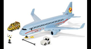 SIKU 5402, Passagiersvliegtuig met accessoires, kunststof, incl. siku "Follow me"-voertuig (metaal/kunststof), lichtblauw, vele functies