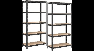 Sierra Stellingkast, opbergrekken, voor zwaar gebruik, set van 2, kelderrekken, 180 x 90 x 40 cm, tot 875 kg draagvermogen, boutloze, versterkt stalen frame, 5 verstelbare rekken, zwart GLR040B02