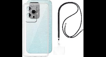 Set met hoesje en nekband voor honor 200 lite - Flexibele, transparante TPU-bescherming, verstelbare universele nekband voor mobiele telefoons, zwarte nekband, transparante draagriem van Phonillico®