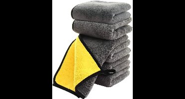 Oneay Microvezel Autoreinigingsdoeken Set van 6 - 60x16 cm Dikke Poetsdoeken voor Polijsten, Waxen & Detailing - Grijs/Geel