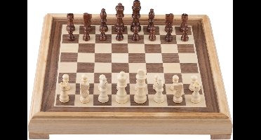 Schaakset 40x40 cm – Luxe Houten Schaakbord Ingelegd Esdoorn & Walnoot Fineer – Koning 77 mm – Met Opbergsysteem – Inclusief Colourbox – Houten Schaakstukken & Bord – Engelhart Games