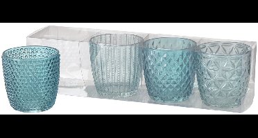 Boltze – Waxinelichthouders – Theelichthouders – Set van 4 – Glas – Turquoise tinten