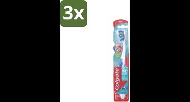 3 x Colgate - Tandenborstel - 360 Whole Mouth Clean Medium - Wit/Blauw - 1 Tandenborstel - Tandenborstel - Mondhygiëne - Tandenpoetsen - Bacteriën - Tandplak