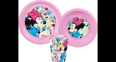 Disney Minnie Serviesset - Beker 260 ml - Diepe kom - Plat bord - 2 stuks - Feel Good - Eetset - Voor verjaardagen en feestjes - Minnie Mouse - Voor kinderen - Voor meisjes
