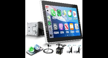 1 DIN Autoradio – Multimedia Stereo – Touchscreen Radio – Bluetooth Carkit – Navigatie Systeem – 10,1 Inch IPS Display – CarPlay & Android Auto – Waterdichte HD Achteruitrijcamera Met Nachtzicht