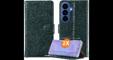Hoesje geschikt voor Samsung Galaxy S26 5G hoesje Groen pasjeshouder telefoon hoes - Met screenprotector tempered glass voor Galaxy S26 5G - 2x