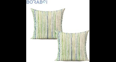 Kussenhoezen - Saliegroen - 40x40 cm - Katoen - Gestreept