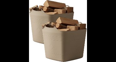Excellent houseware flexibele kuip / emmer - 2x - beige - 25 l - kunststof - 40 x 35 cm - met handvatten