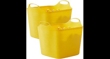 Excellent houseware flexibele kuip / emmer - 2x - geel - 25 l - kunststof - 40 x 35 cm - met handvatten