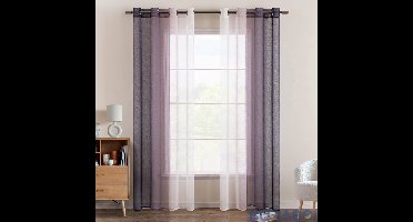 Voile Gordijn - Tweekleurig - 140x215 cm - Transparant - Polyester