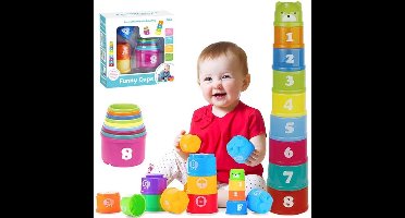 Stapelbekers speelgoed voor peuters - Babyspeelgoed stapelbekers & zachte blokken - Bijtspeelgoed voor baby's - Montessori educatief of badplezier