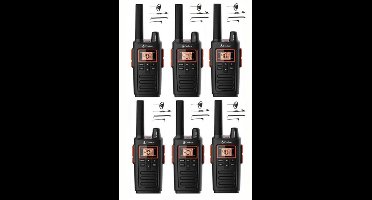 Set van 6 Cobra RX380 PMR446 portofoons IPX2 met D-shape oortje