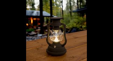 Solar tafellamp buiten 'Oil' - Windlicht zwart lantaarn - Warm wit licht - Buitenlamp op zonne-energie - Solar tuinverlichting - Solar camping verlichting