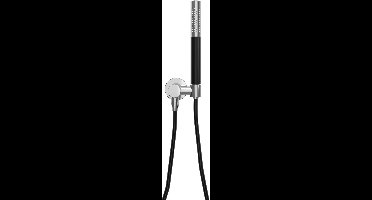 Wiesbaden Unimatch handdoucheset met staafhanddouche 1 stand, doucheslang en wandaansluitbocht chroom/mat zwart