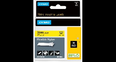 DYMO Rhino industriële Flexibele Nylon Labels | 24 mm x 3,5 m | zwarte afdruk op geel | zelfklevende labels voor Rhino & LabelManager labelprinters