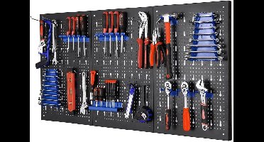 Gereedschapswand – Perforatiewand – Werkplaatswand – Opbergwand – Metaal Gereedschapsbord – 3 Panelen 117x55x2 cm – Inclusief 17-delige Haken Set