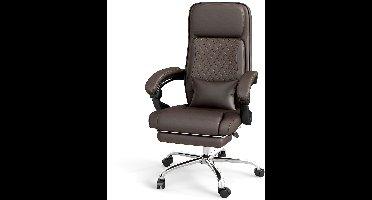 Bureaustoel – Bureaustoelen – Gamestoel – Office Chair – Computerstoel – Ergonomisch Design – Verstelbare Zithoogte – Met Voetensteun – PU Leren Bekleding – Met Metalen Frame – Bruin