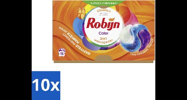 10 x Robijn Wascapsules 3-in-1 Color 15 stuks per verpakking - Kleurbehoud - Wascapsules - Was - Wasverzachter - Biologisch Afbreekbaar