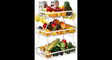 Boraboi® Fruit- en Groentenrek met Drie Verdiepingen, Handige Bananenhangers en Opslagdozen voor de Keuken