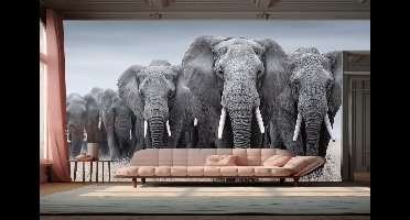 Naadloos behang Fotobehang - Majestic Elephant Parade - 250x250 centimeter