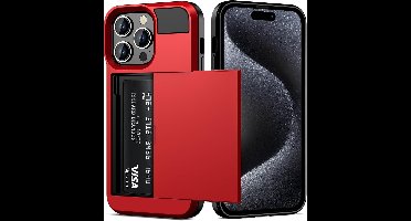 Hoesje Geschikt voor iPhone 15 Pro Hoesje Rood - shockproof Backcover met pasjeshouder - Ruimte voor 2 pasjes
