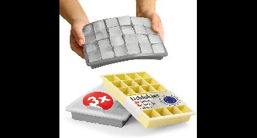 Blumtal IJsblokjesvorm Set van 3 - 24 ijsblokjes - Siliconen ijsblokjesvorm met deksel - IJsblokjesvorm Kubusvorm - BPA-vrij - Grijs + Geel