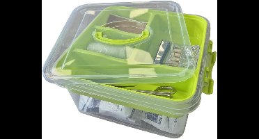 Plasticforte EHBO opbergdoos/medicijnkistje - groen - 25 x 27 x 14 cm - opbergbox met vakken - verbandtrommel - eerste hulp
