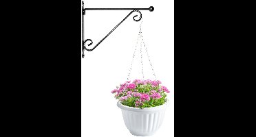 Hangpot + Muurhaak Siena - wit - D20 cm - kunststof - metaal - tuinaccessoires