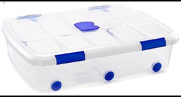 Plasticforte Opslagbox - 1x stuks - met deksel - 56L - 80 x 60 x 18 cm - transparant - opbergbak - met wielen
