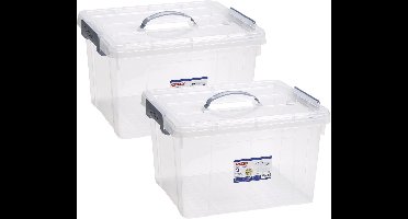 Plasticforte Opslagbox AZUL serie - 2x - met deksel - transparant - 24 liter - 42 x 36 x 25 cm - kunststof - opbergdoos - opbergen