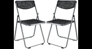 Home & Styling Klapstoel voor buiten/binnen - 2x - zwart - 48 x 82 cm - stevig kunststof - Bijzet stoelen - Vouwstoelen