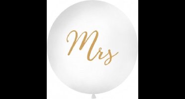 Partydeco Grote witte ballon Mrs - Goud - 1m