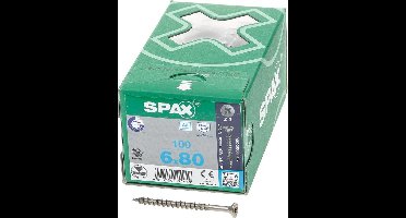 Spax Spaanplaatschroef platverzonken kop RVS pozidriv 6.0x80mm (per 100 stuks)