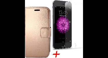 Hoesje geschikt voor Apple iPhone 7 Plus / 8 Plus - Kunstlederen Siliconen TPU Bookcase + Screenprotector Tempered Glass - Rose Goud - van iCall
