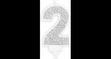 PartyDeco Verjaardag Kaars Nummer 2 - Zilver