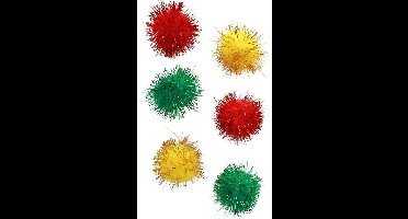 Pom Pom glitter 4 cm. rood/geel/groen