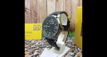 Mooi Q&Q heren horloge -zwart leren band QB10J505Y