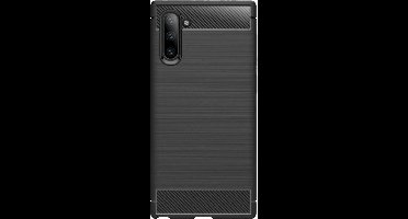 Shop4 - Samsung Galaxy Note 10 Hoesje - Zachte Back Case Brushed Carbon Zwart
