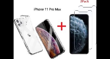Ntech hoesje Geschikt voor iPhone 11 Pro Max Transparant Hoesje + 2X Screenprotector