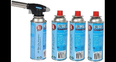 Gasbrander met 4x butaangas fles - creme brulee brander / bbq aansteker