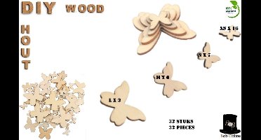 Bob Online ™ - 32 Stuks – Mixed Setje - Houten Vlinders Blanco – Houten Vlinder Versiering – Houten Vlinder Vormen –Ambachten voor Scrapbooking – DIY Vlinder ambachten – Wooden Die Cut Butterflies – Doe-het-zelf Vlinder Vormen – DIY Ambachten
