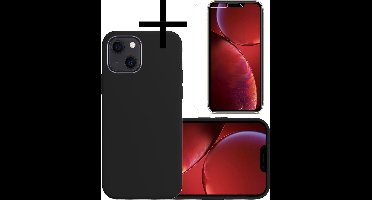 Hoesje - Met Screenprotector - Geschikt voor Apple iPhone 13 - Sterk & Shockproof - Back Cover - Siliconen Case - Telefoon Hoes - Zwart
