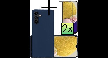 Hoesje - Met 2x Screenprotector - Geschikt voor Samsung Galaxy A13 5G - Sterk & Shockproof - Back Cover - Siliconen Case - Telefoon Hoes - Donkerblauw