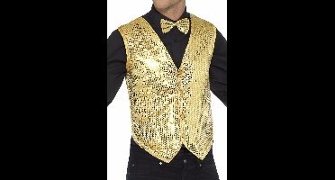 Smiffys Pailetten Gilet - vestje - goud - heren - polyester - glitter jasje - Carnavalkleding - show - oud en nieuw verkleedkleding 56/58