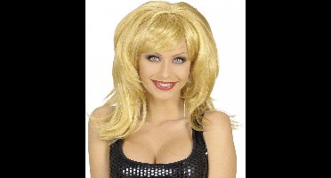 Blonde pruik met bol haar en pony
