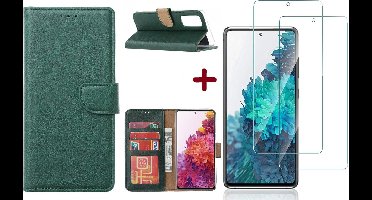 Hoesje Geschikt Voor Samsung Galaxy S20 FE 2022 hoesje - bookcase Groen - Galaxy S20 FE wallet case portemonnee hoesje - S20 FE book case hoes cover Met 2X screenprotector / tempered glass